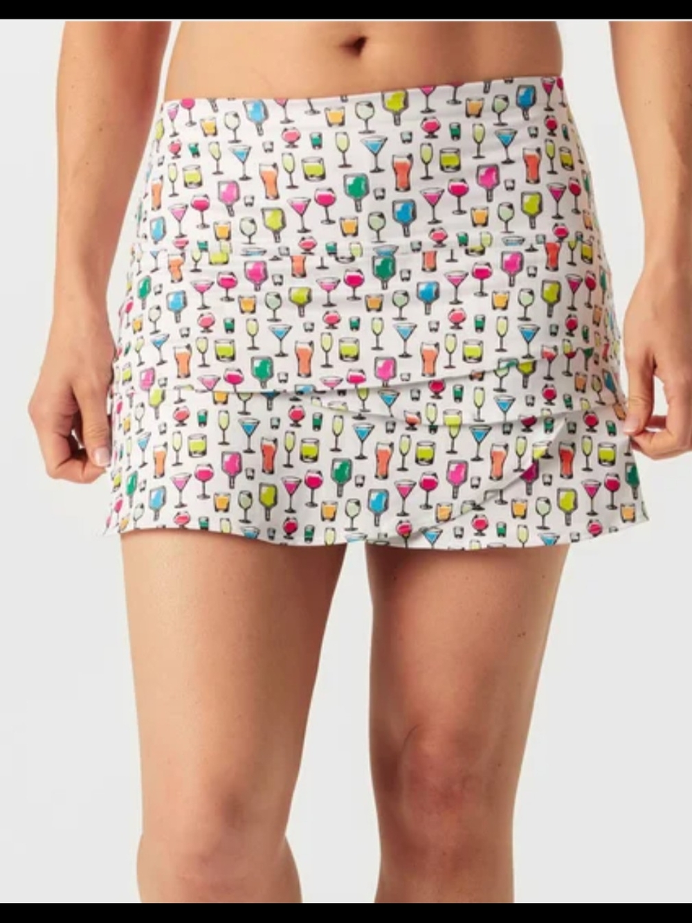 Lucky in Love White Mini  Tennis Pickleball Skirt with Colorful Cocktail Print
